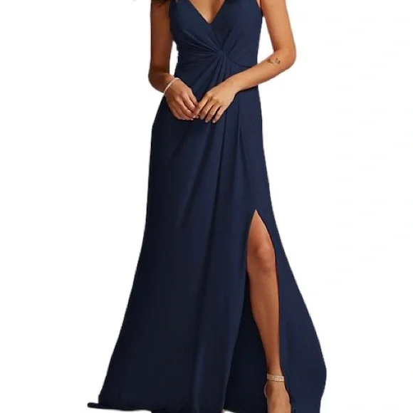 David's Bridal | Dresses | Modifieddavids Bridal Jersey Aline Bridesmaid  Dress With Knot Detail Navy Blue | Poshmark